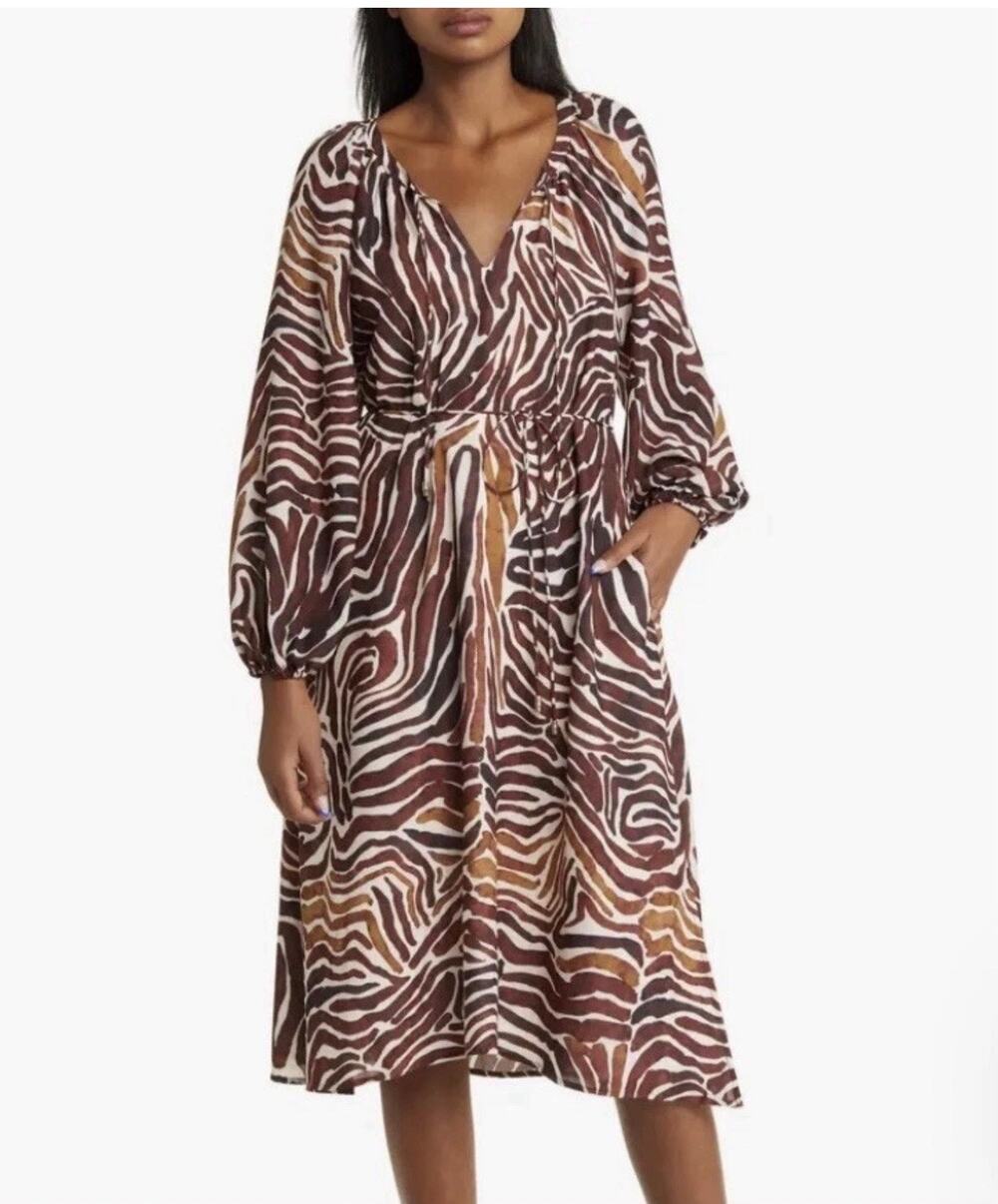 Tommy Bahama Zen Zebra Print Long Sleeve Midi Dress M (New with tags)